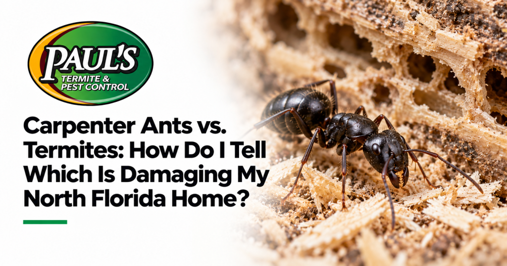 Paul's Termite & Pest Control guide: Carpenter Ants vs. Termites: How Do I Tell Which Is Damaging My North Florida Home?
