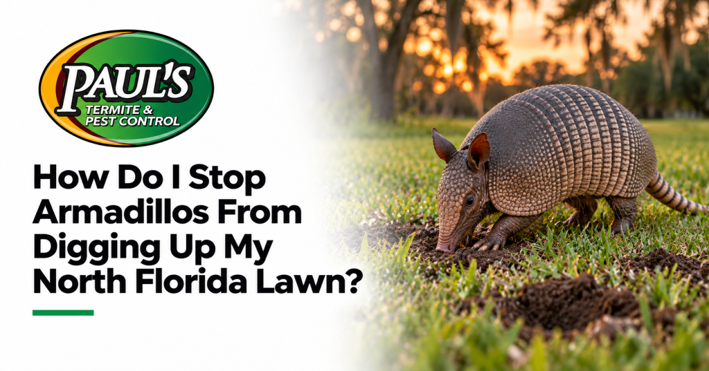 Paul's Termite & Pest Control guide: How Do I Stop Armadillos From Digging Up My North Florida Lawn?