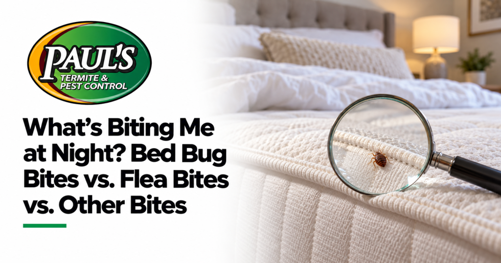Paul's Termite & Pest Control guide: What’s Biting Me at Night? Bed Bug Bites vs. Flea Bites vs. Other Bites