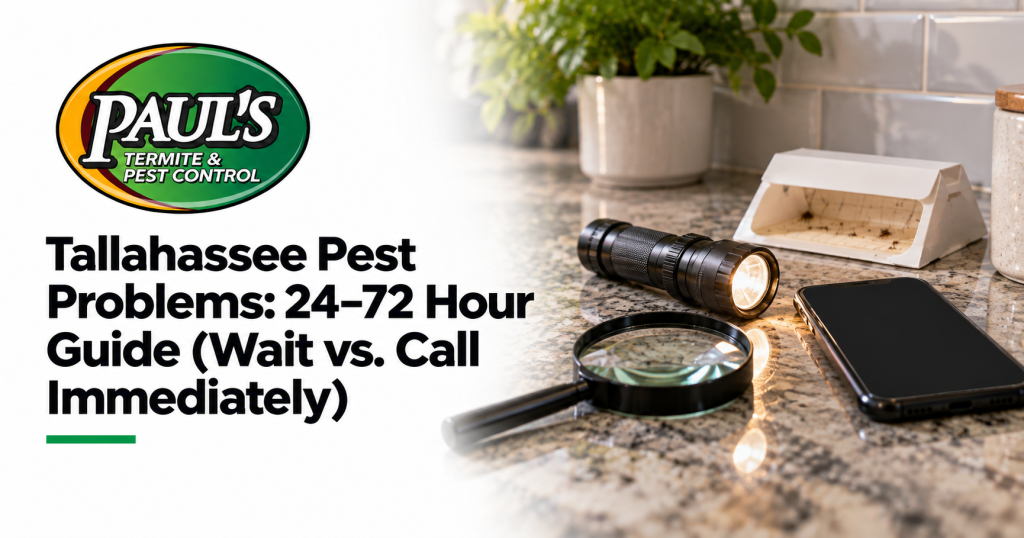 Paul's Termite & Pest Control guide: Tallahassee Pest Problems: 24–72 Hour Guide (Wait vs. Call Immediately)